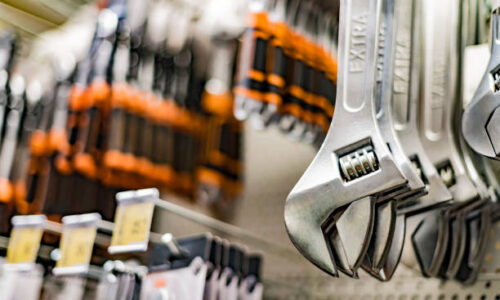 Tools put up for sale in a hardware store