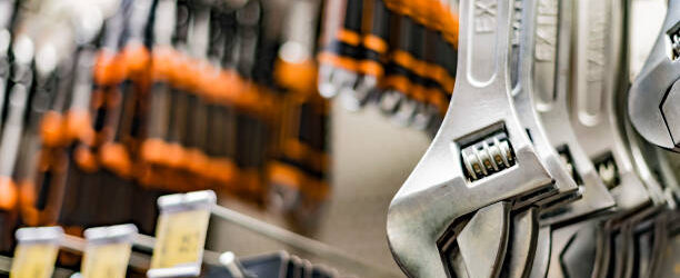 Tools put up for sale in a hardware store